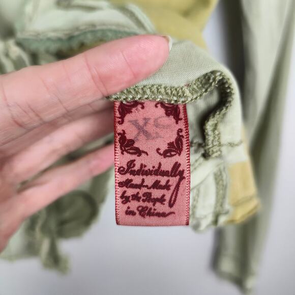 Vintage Y2K Shangana Heaven On Earth Cardigan Women XS Green Patchwork Tie Front - Picture 7 of 9